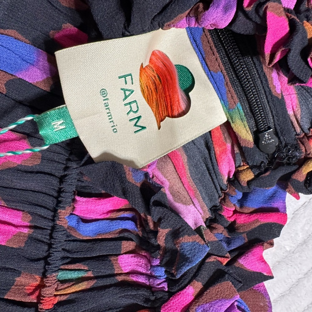 FARM Rio Iridescent  Leopards Black Ruffled Mini Dress - Picture 6 of 16